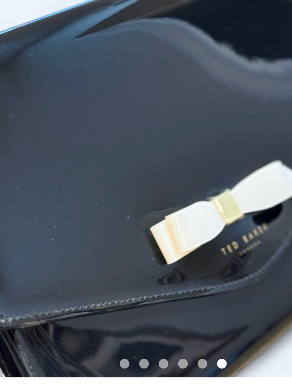 Ted Baker Black Patent Wristlet Clutch with Cream Bow, NWT